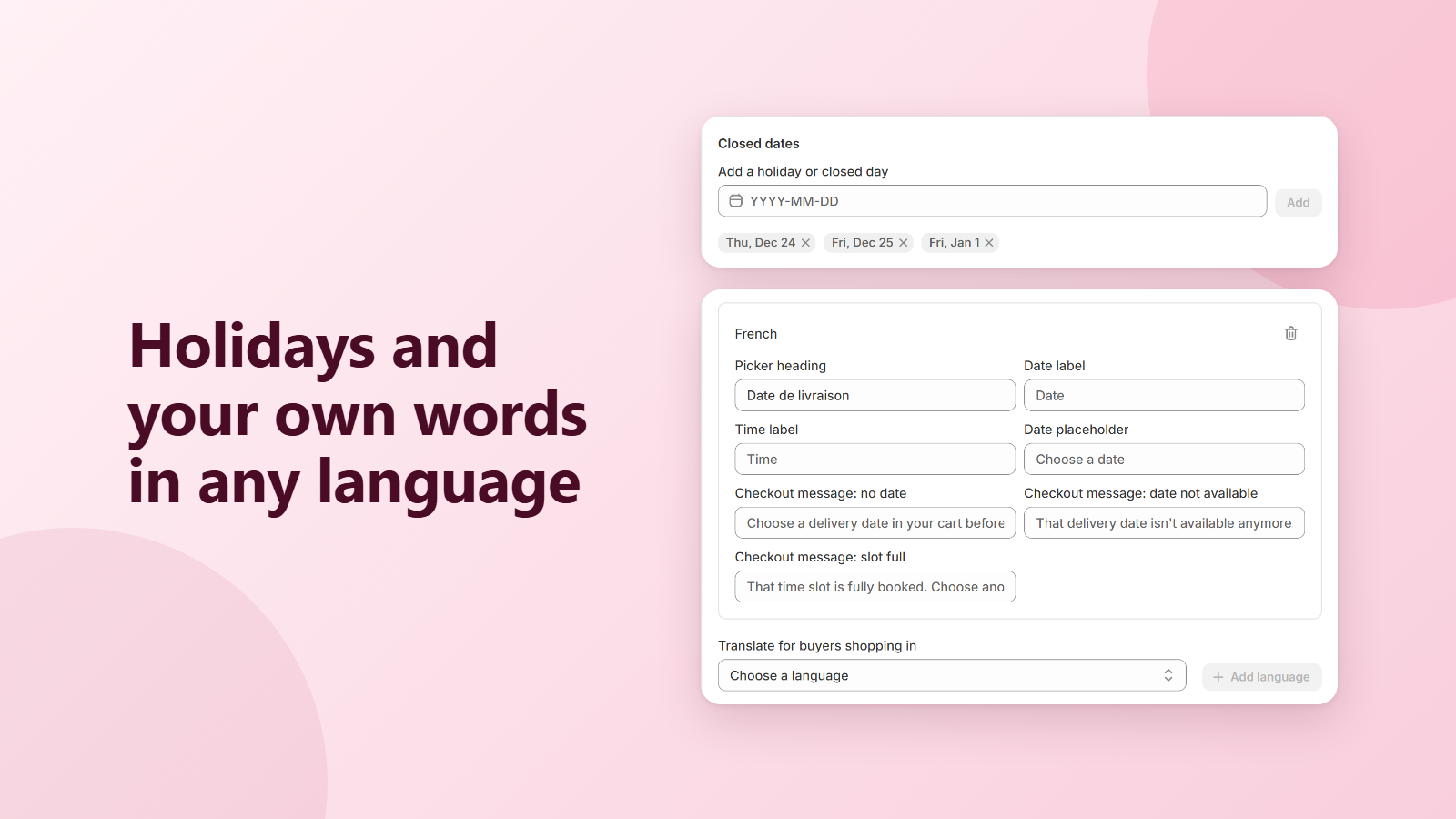 Closed dates and picker text translated into French